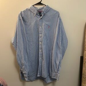 Men’s Ralph Lauren Blue Plaid Gingham Button Down Shirt Size XL